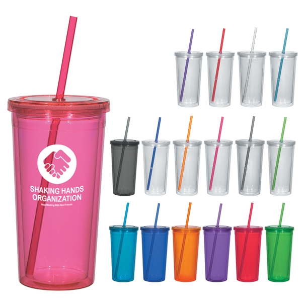 Red Set of 10 24 Oz Acrylic Tumbler with Lid and Straw 